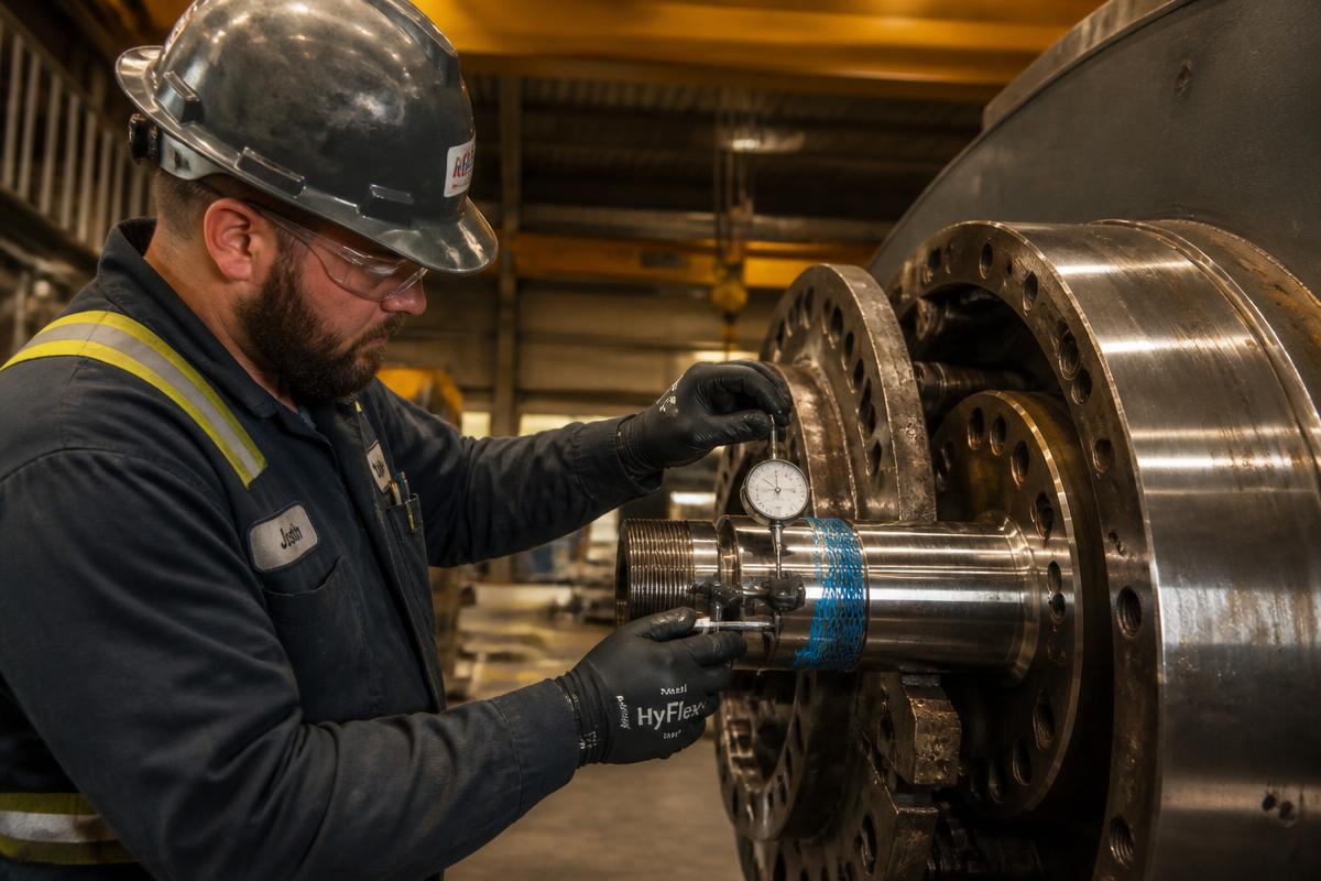 Tekniker arbetar vid industriell maskin